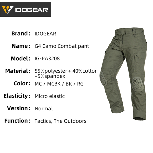 IDOGEAR G4 Tactical Pants With Knee Pads Outdoor Breathable Tactical Trousers 3208