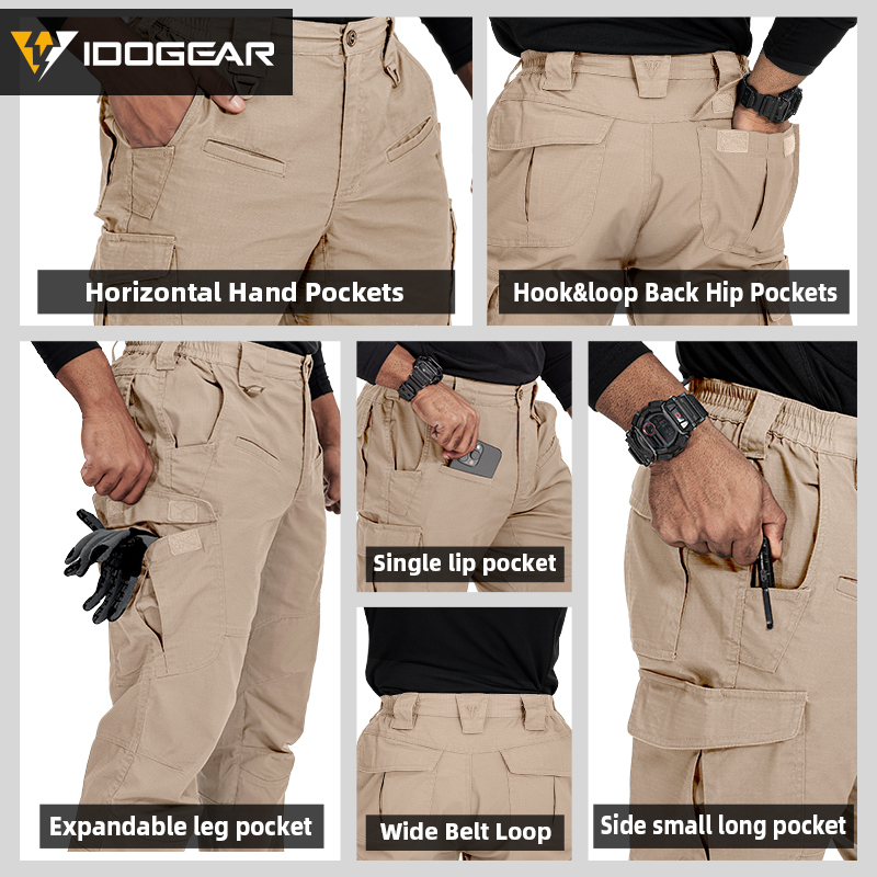 IDOGEAR Men's Water Repellent Ripstop Pants EDC Hiking Pants Outdoors Duty Training PA3216