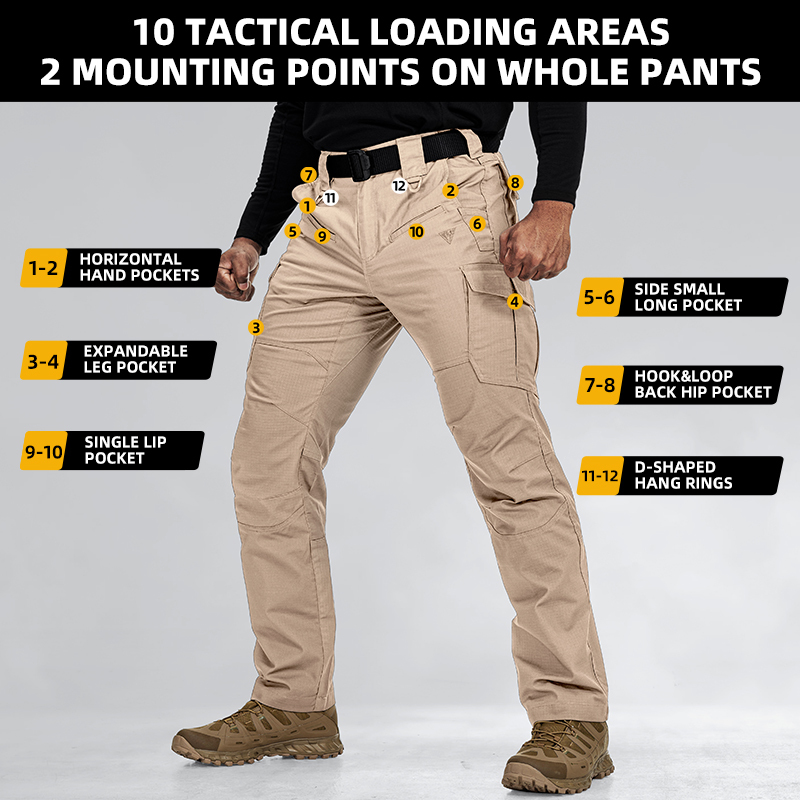 IDOGEAR Men's Water Repellent Ripstop Pants EDC Hiking Pants Outdoors Duty Training PA3216