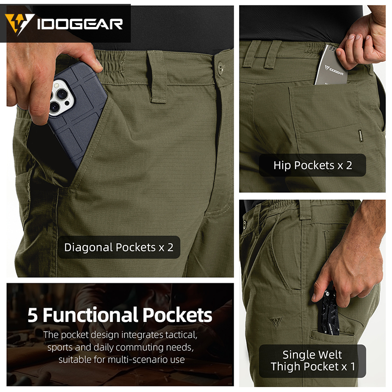 DOGEAR IP3 Cargo Pants Water Resistant Ripstop Stretch Elastic Waist Pants 3D Cut for Outdoor Daily 3219