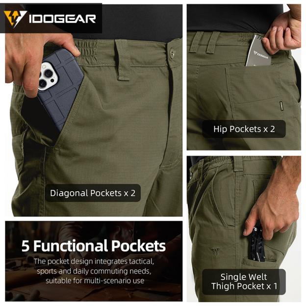 DOGEAR IP3 Cargo Pants Water Resistant Ripstop Stretch Elastic Waist Pants 3D Cut for Outdoor Daily 3219