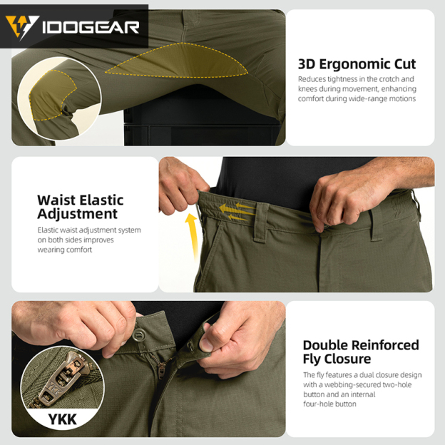 DOGEAR IP3 Cargo Pants Water Resistant Ripstop Stretch Elastic Waist Pants 3D Cut for Outdoor Daily 3219