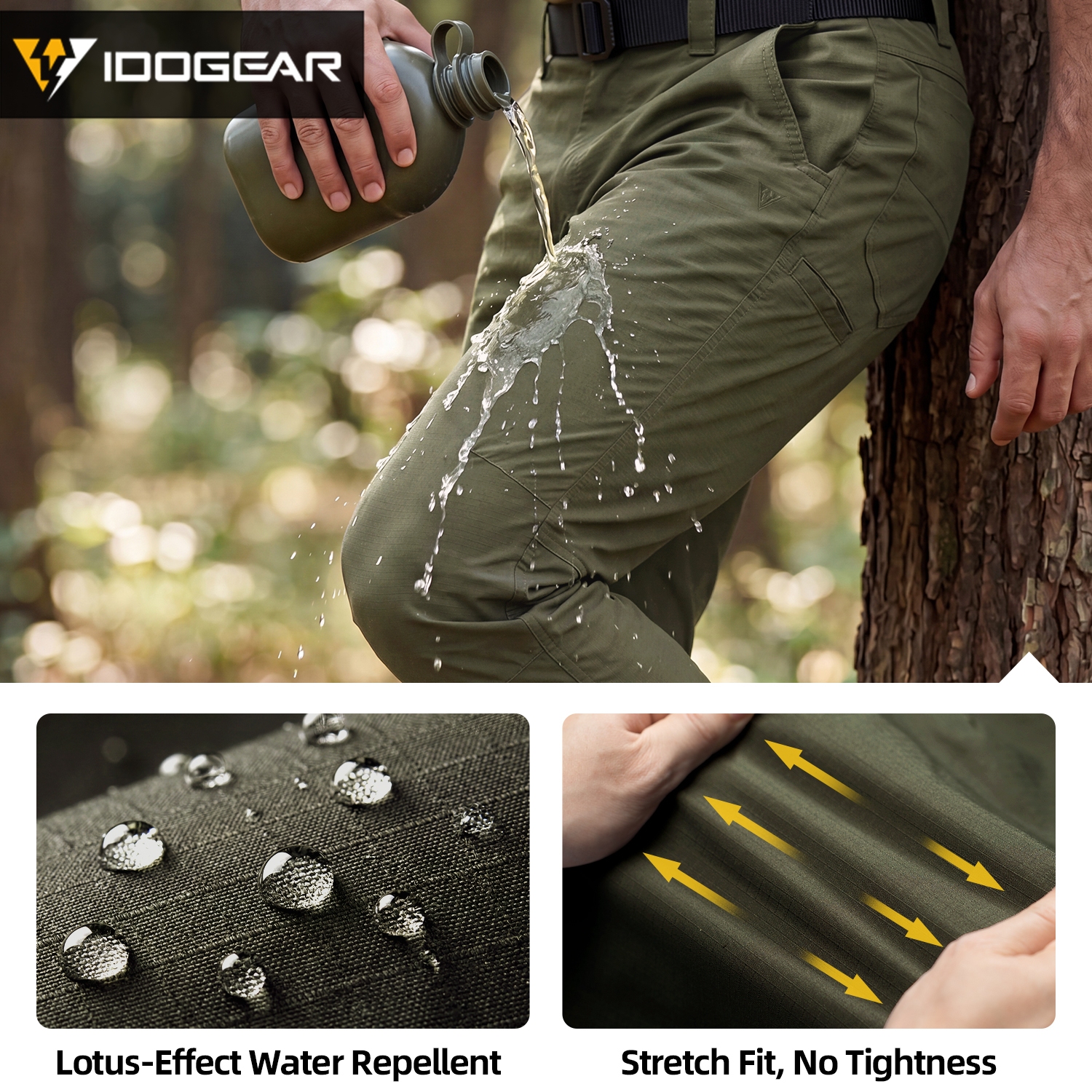 DOGEAR IP3 Cargo Pants Water Resistant Ripstop Stretch Elastic Waist Pants 3D Cut for Outdoor Daily 3219