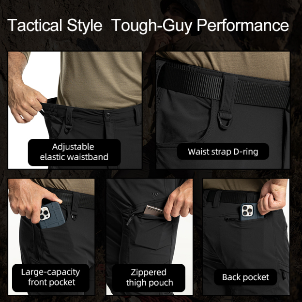 IDOGEAR IP4 Elastic Tactical Cargo Pants Water Repellent Ripstop Lightweight Work Pants for Daily EDC Hiking Outdoor 3320