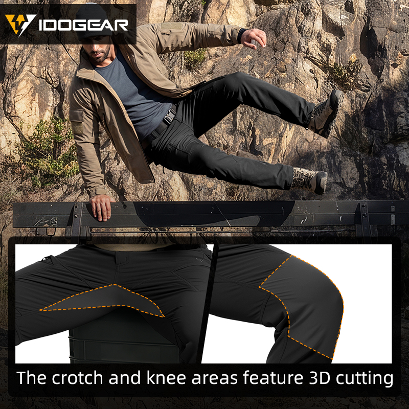 IDOGEAR IP4 Elastic Tactical Cargo Pants Water Repellent Ripstop Lightweight Work Pants for Daily EDC Hiking Outdoor 3320
