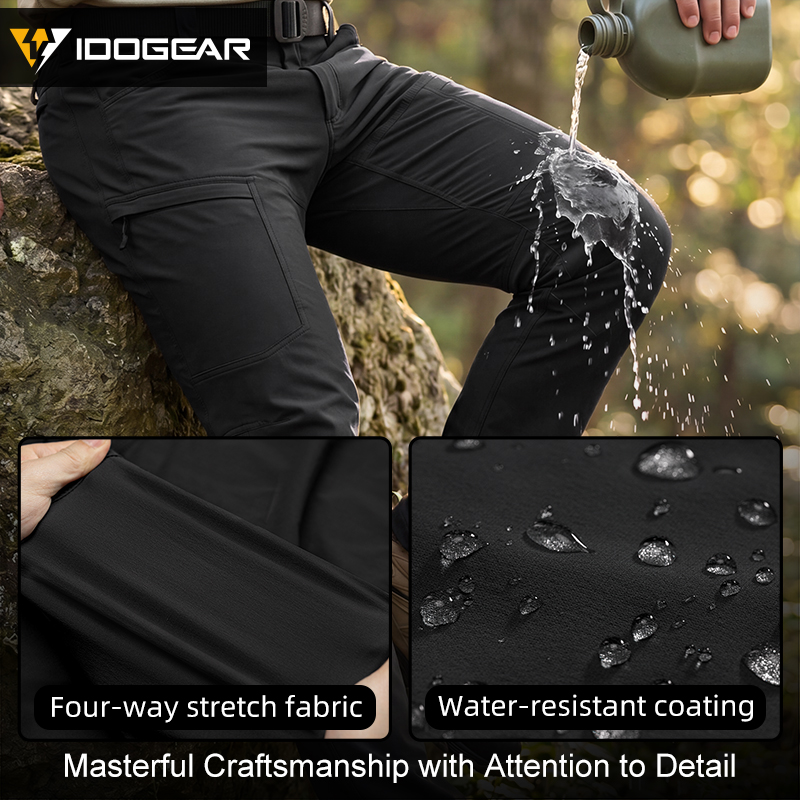 IDOGEAR IP4 Elastic Tactical Cargo Pants Water Repellent Ripstop Lightweight Work Pants for Daily EDC Hiking Outdoor 3320