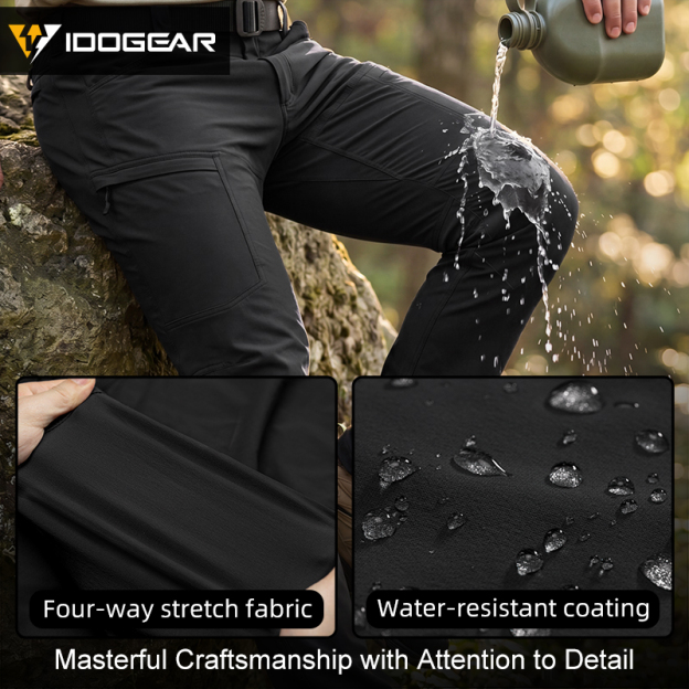 IDOGEAR IP4 Elastic Tactical Cargo Pants Water Repellent Ripstop Lightweight Work Pants for Daily EDC Hiking Outdoor 3320