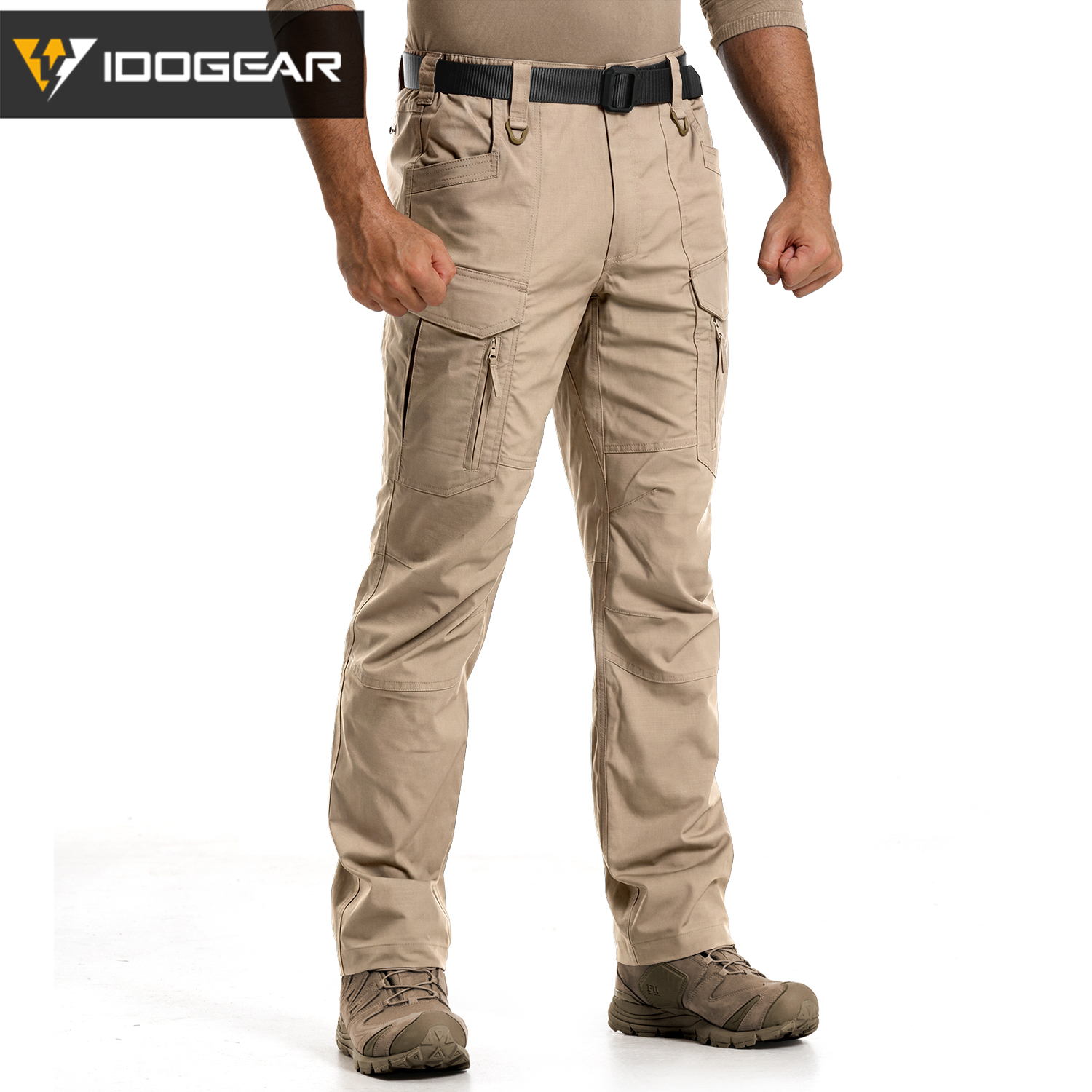 IDOGEAR Flex Cargo Pants IP5 Water Repellent Ripstop Stretch Multi-Pocket 3D Cut Trousers for Sports Daily Use 3221