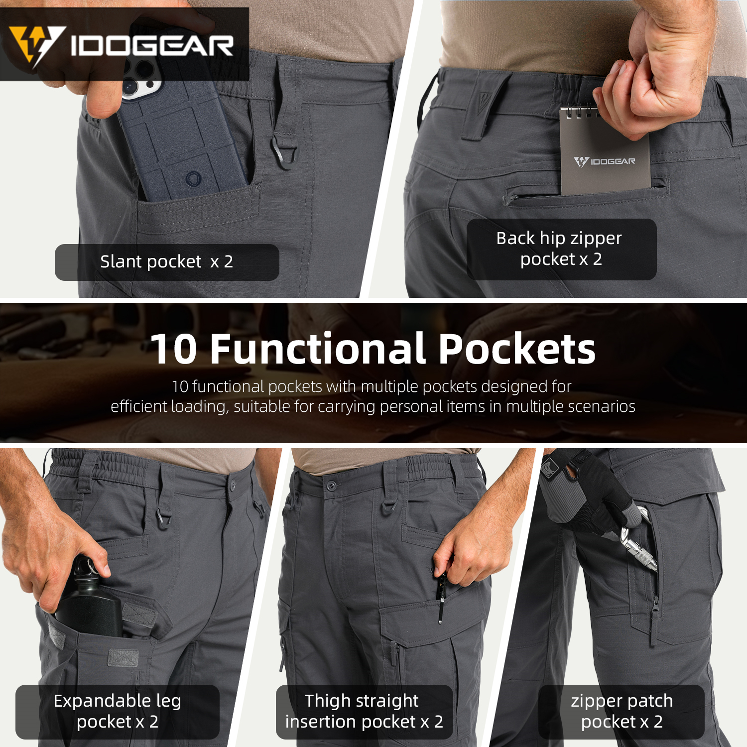 IDOGEAR Tactical Flex Pants IP5 Water Repellent Ripstop Cargo Pants for Duty Outdoor Sports 3221