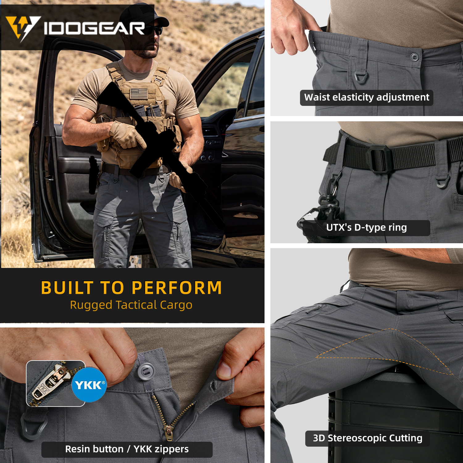 IDOGEAR Tactical Flex Pants IP5 Water Repellent Ripstop Cargo Pants for Duty Outdoor Sports 3221