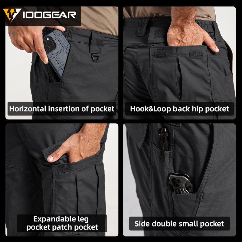IDOGEAR Men's Ripstop Multi-Pocket Cargo Pants Water Resistant Outdoor Stretch Work Pants 3222