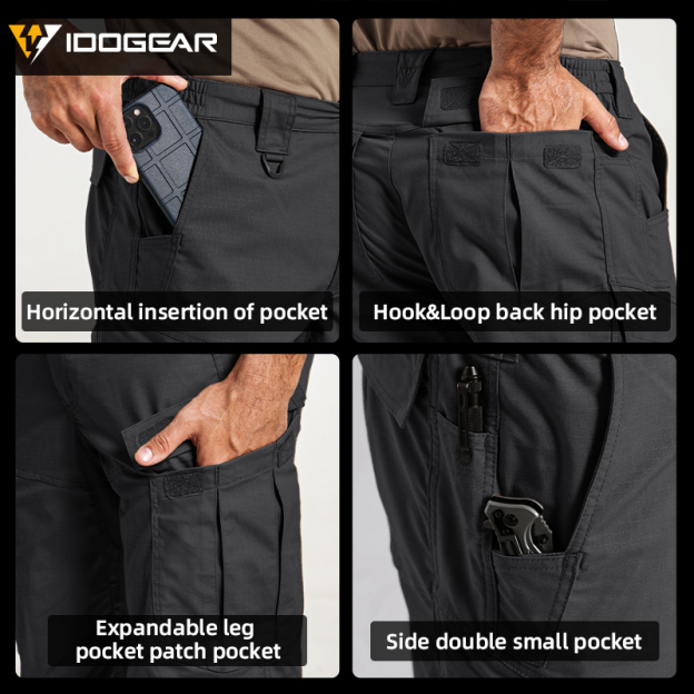 IDOGEAR Men's Ripstop Multi-Pocket Cargo Pants Water Resistant Outdoor Stretch Work Pants 3222