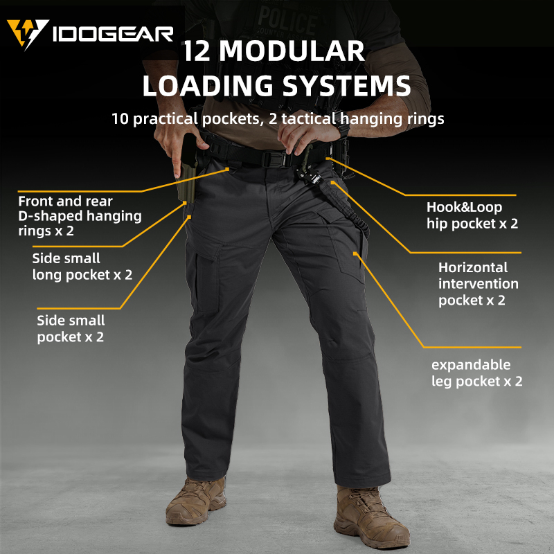 IDOGEAR Men's Ripstop Multi-Pocket Cargo Pants Water Resistant Outdoor Stretch Work Pants 3222