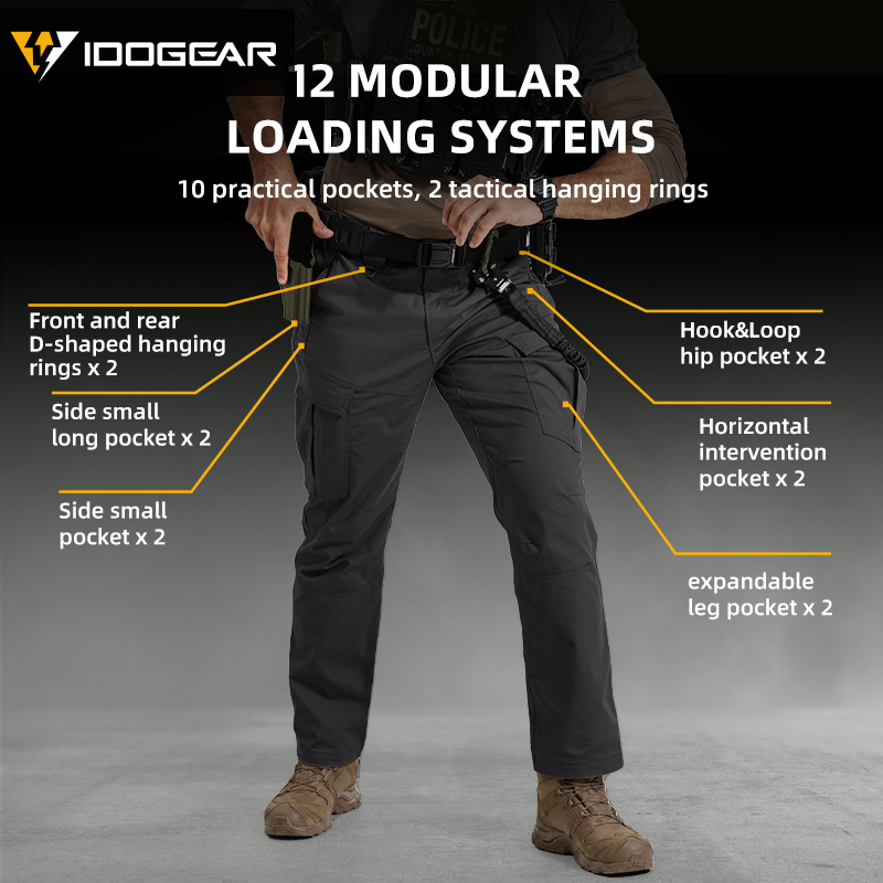 IDOGEAR Men's Ripstop Multi-Pocket Cargo Pants Water Resistant Outdoor Stretch Work Pants 3222