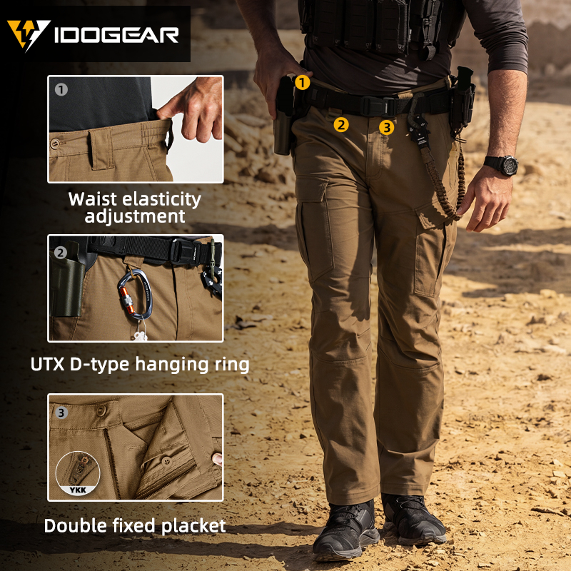 IDOGEAR Men's Cargo Pants Ripstop Multi-Pocket Stretch Outdoor Pants with Elastic Waist D-Ring & YKK Zipper 3222