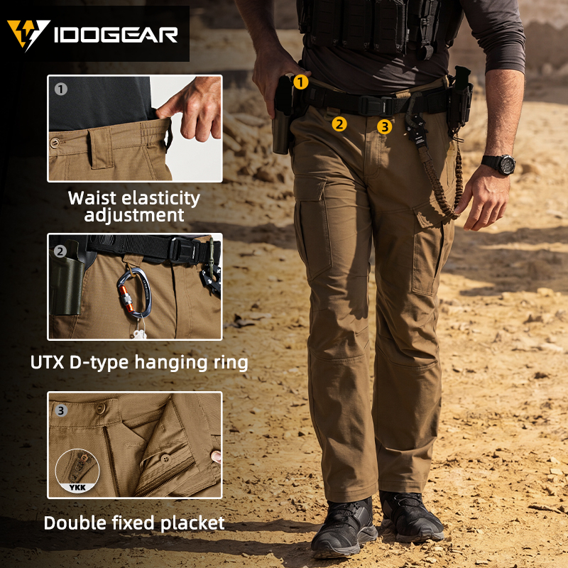 IDOGEAR Men's Cargo Pants Ripstop Multi-Pocket Stretch Outdoor Pants with Elastic Waist D-Ring & YKK Zipper 3222