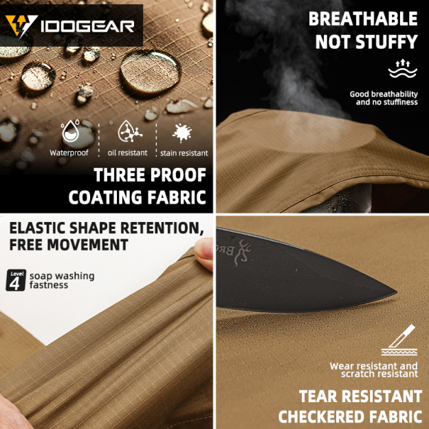 IDOGEAR Men's Cargo Pants Ripstop Multi-Pocket Stretch Outdoor Pants with Elastic Waist D-Ring & YKK Zipper 3222