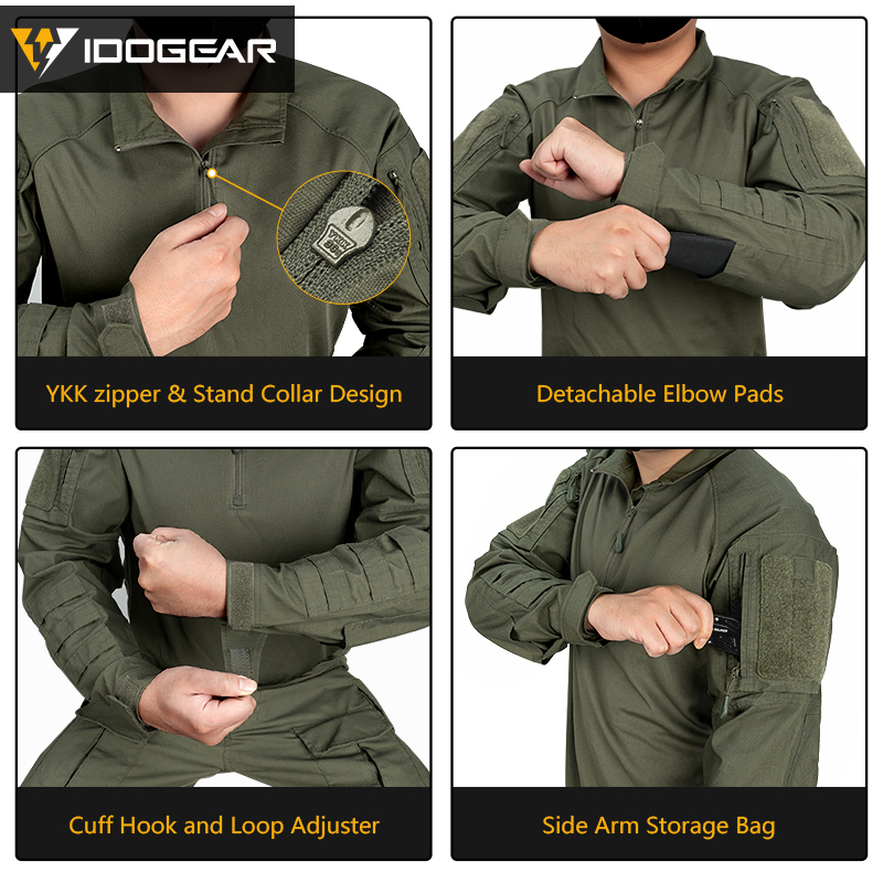 IDOGEAR UFS Men's  Tactical Shirt  Clothes With Elbow Pads  Slight Elasticity Breathable Sport Shirt  3116