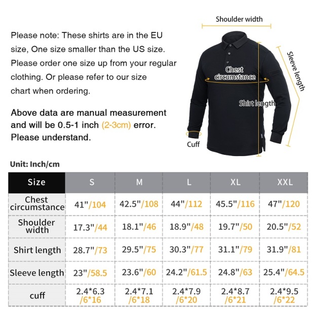 IDOGEAR Tactical Men's Polo Shirts Quick Dry Long Sleeve Shirts Pique Jersey Shirt 3117