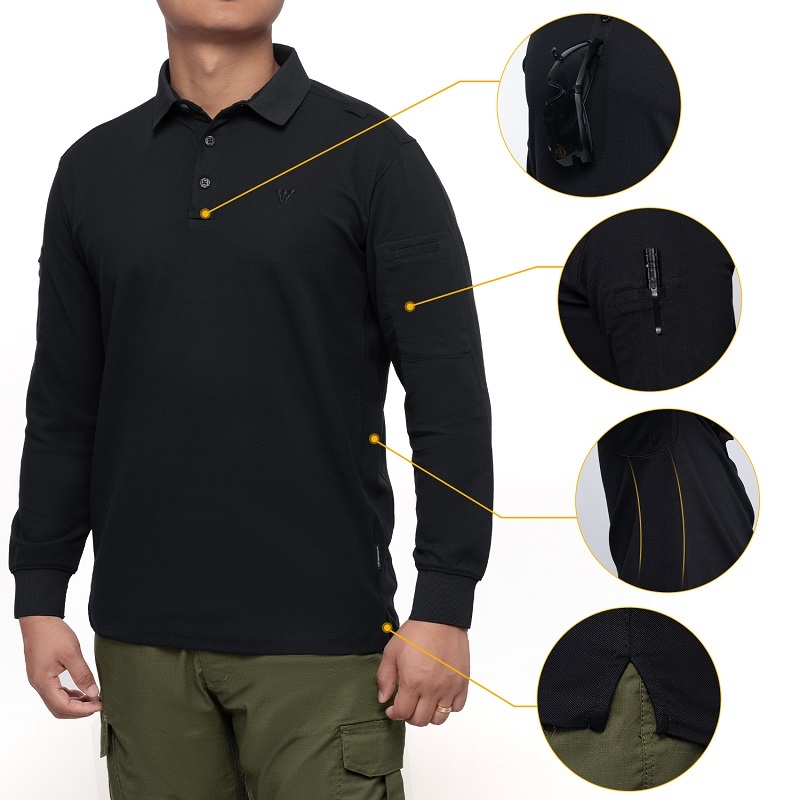 IDOGEAR Tactical Men's Polo Shirts Quick Dry Long Sleeve Shirts Pique Jersey Shirt 3117