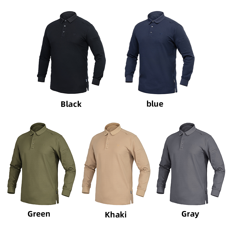 IDOGEAR Tactical Men's Polo Shirts Quick Dry Long Sleeve Shirts Pique Jersey Shirt 3117