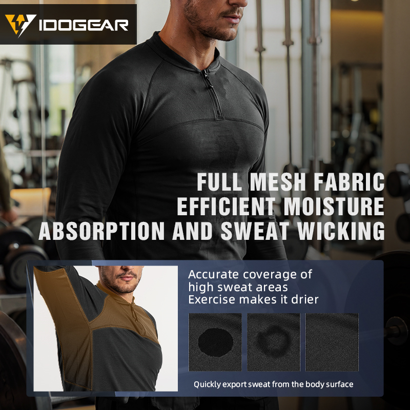 IDOGEAR Sports Shirt Long Sleeve Quick Dry Breathable Training Shirt for Outdoors Training Gym 3119