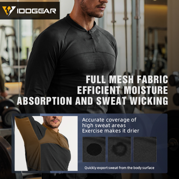 IDOGEAR Sports Shirt Long Sleeve Quick Dry Breathable Training Shirt for Outdoors Training Gym 3119