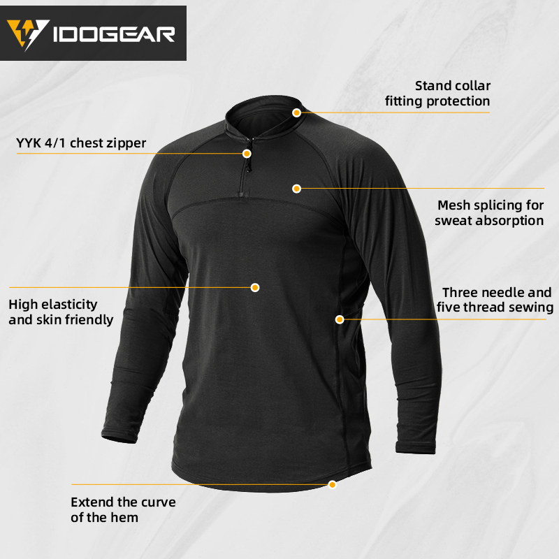IDOGEAR Sports Shirt Long Sleeve Quick Dry Breathable Training Shirt for Outdoors Training Gym 3119