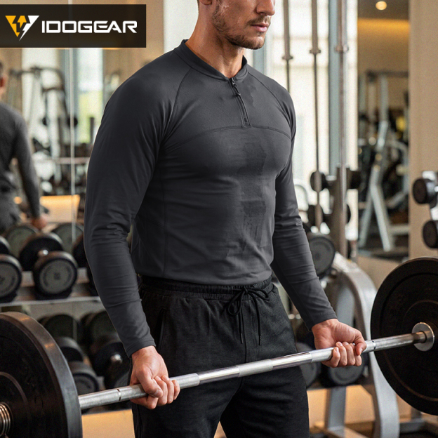 IDOGEAR Sports Shirt Long Sleeve Quick Dry Breathable Training Shirt for Outdoors Training Gym 3119