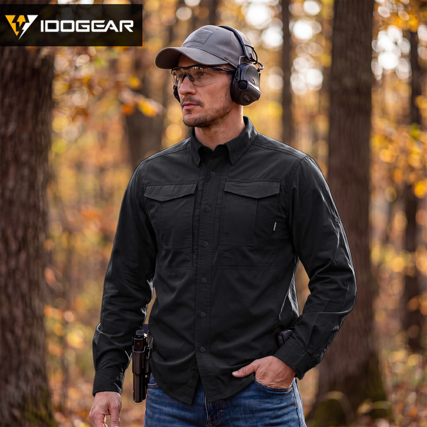 IDOGEAR Men’s IS4 Long Sleeve Shirt Moisture Wicking Stretch Plaid Shirt UPF 50+ Outdoor Casual Shirt 3120