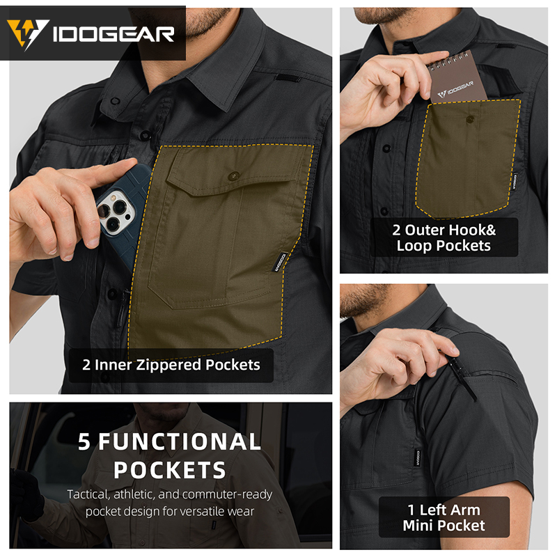IDOGEAR Tactical IS5 Shirt Short Sleeve Breathable UPF50+ Outdoor Work Shirt 3121