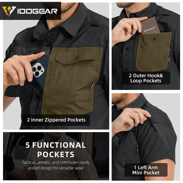 IDOGEAR Tactical IS5 Shirt Short Sleeve Breathable UPF50+ Outdoor Work Shirt 3121