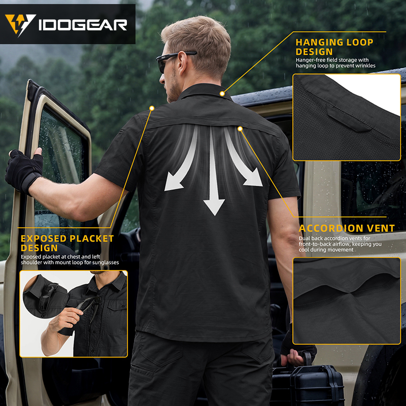 IDOGEAR Tactical IS5 Shirt Short Sleeve Breathable UPF50+ Outdoor Work Shirt 3121