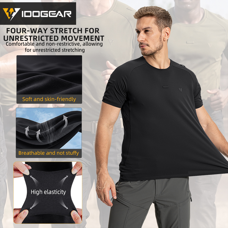 IDOGEAR Men's Stretch Short Sleeve Shirt 3D Tailored Casual Outdoor T-Shirt  Daily Wear 3122