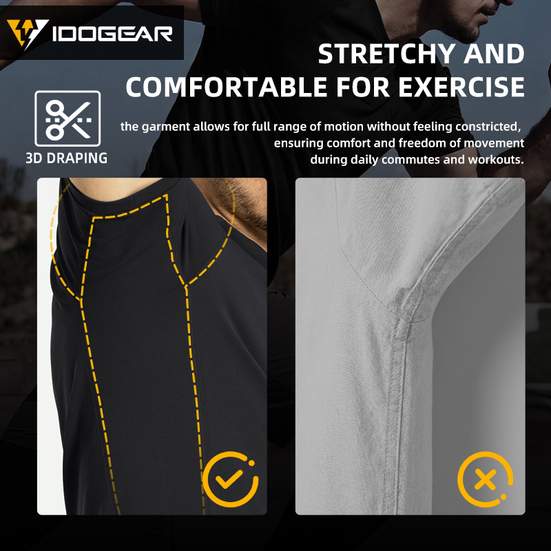 IDOGEAR Men's Stretch Short Sleeve Shirt 3D Tailored Casual Outdoor T-Shirt  Daily Wear 3122