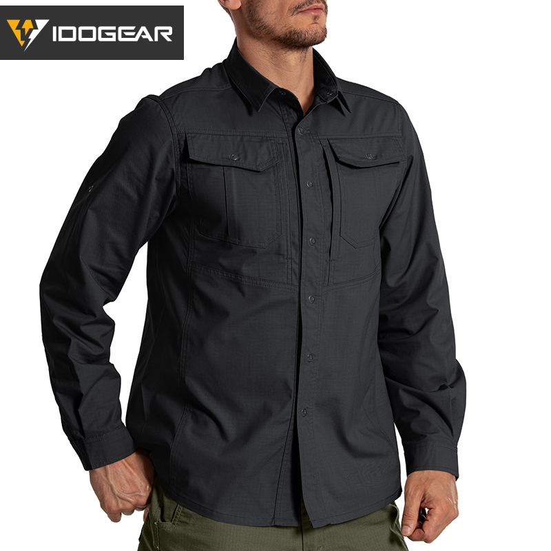 IDOGEAR Men's Long Sleeve Work Shirt with Convertible Roll‑Up Sleeve Breathable Ripstop Casual Shirt 3124