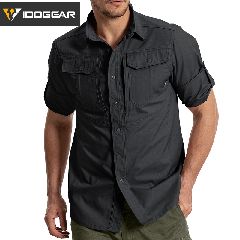 IDOGEAR Men's Long Sleeve Work Shirt with Convertible Roll‑Up Sleeve Breathable Ripstop Casual Shirt 3124