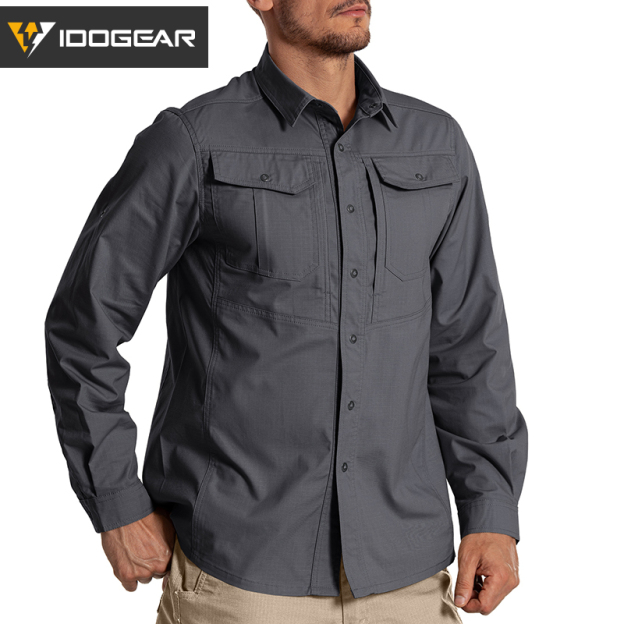 IDOGEAR Men's Long Sleeve Work Shirt with Convertible Roll‑Up Sleeve Breathable Ripstop Casual Shirt 3124