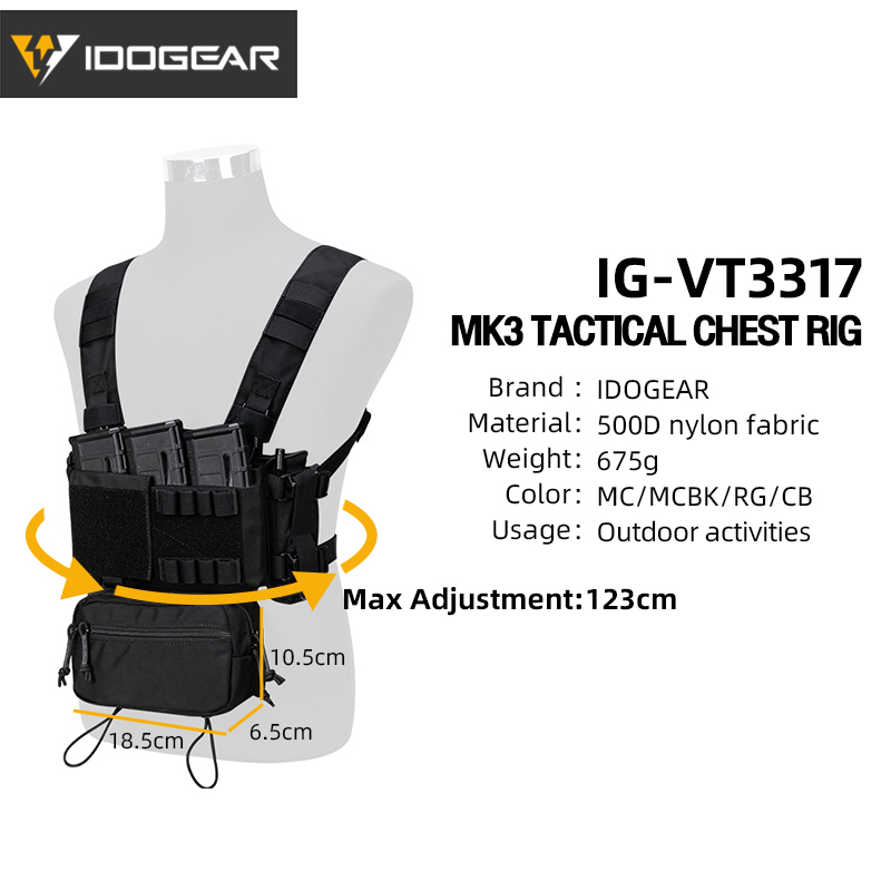 IDOGEAR MK3 Tactical Chest Rig Modular Lightweight Training Vest Full Set 5.56 Mag Pouch 3317