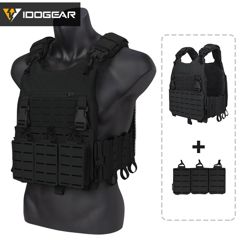 IDOGEAR LSR Tactical Plate Carrier with 556 Mag Pouch Triple Mag Carrier Laser Cut 3318SET