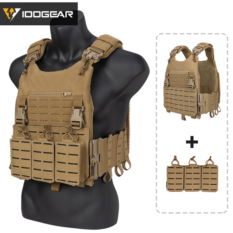 IDOGEAR LSR Tactical Plate Carrier with 556 Mag Pouch Triple Mag Carrier Laser Cut 3318SET
