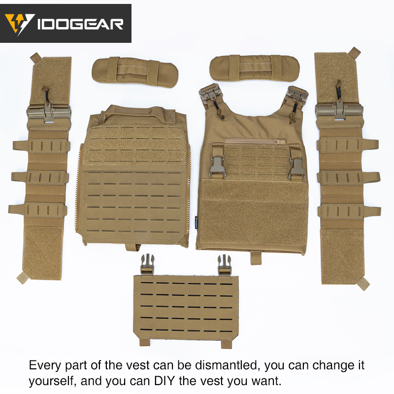 IDOGEAR LSR 500D Tactical Vest With Elastic Sides Combat Vest Quick Release Laser Cut Training Plate Carrier 3318