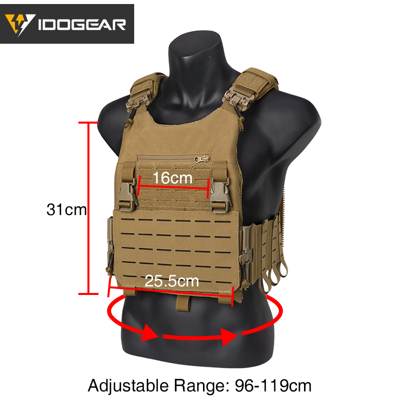 IDOGEAR LSR 500D Tactical Vest With Elastic Sides Combat Vest Quick Release Laser Cut Training Plate Carrier 3318