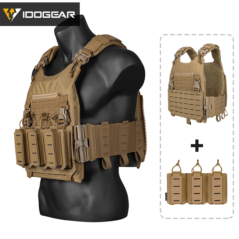 IDOGEAR LSR Tactical Plate Carrier with 9mm 556 Mag Pouch MOLLE Tactical Vest Quick Release Buckle Laser Cut Combat Vest 3318Set