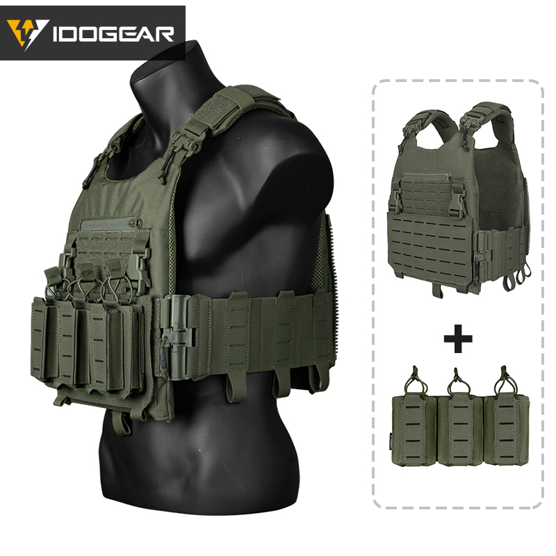 IDOGEAR LSR Tactical Plate Carrier with 9mm 556 Mag Pouch MOLLE Tactical Vest Quick Release Buckle Laser Cut Combat Vest 3318Set