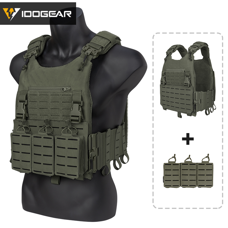 IDOGEAR LSR Tactical Plate Carrier with 556 Mag Pouch Triple Mag Carrier Laser Cut 3318SET
