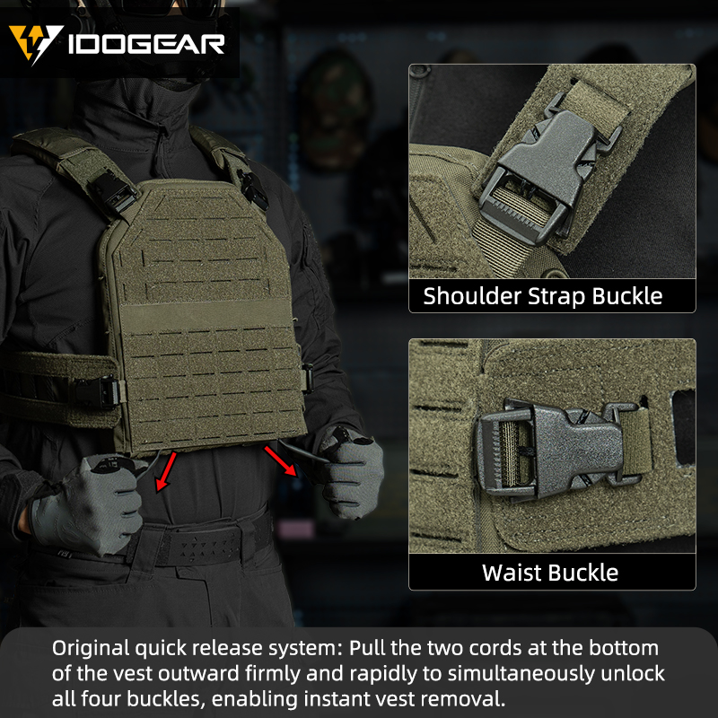 IDOGEAR Tactical Vest with Quick Release System Loop MOLLE Breathable Sweat-adsorbent Multi-function 3321