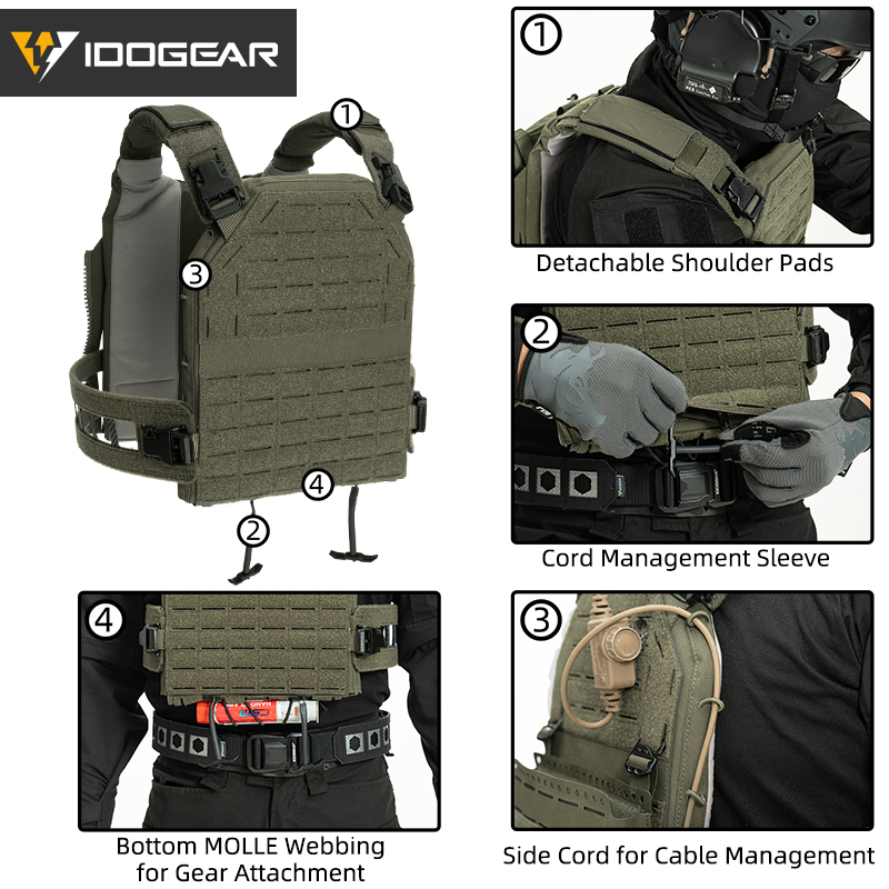 IDOGEAR Tactical Vest with Quick Release System Loop MOLLE Breathable Sweat-adsorbent Multi-function 3321
