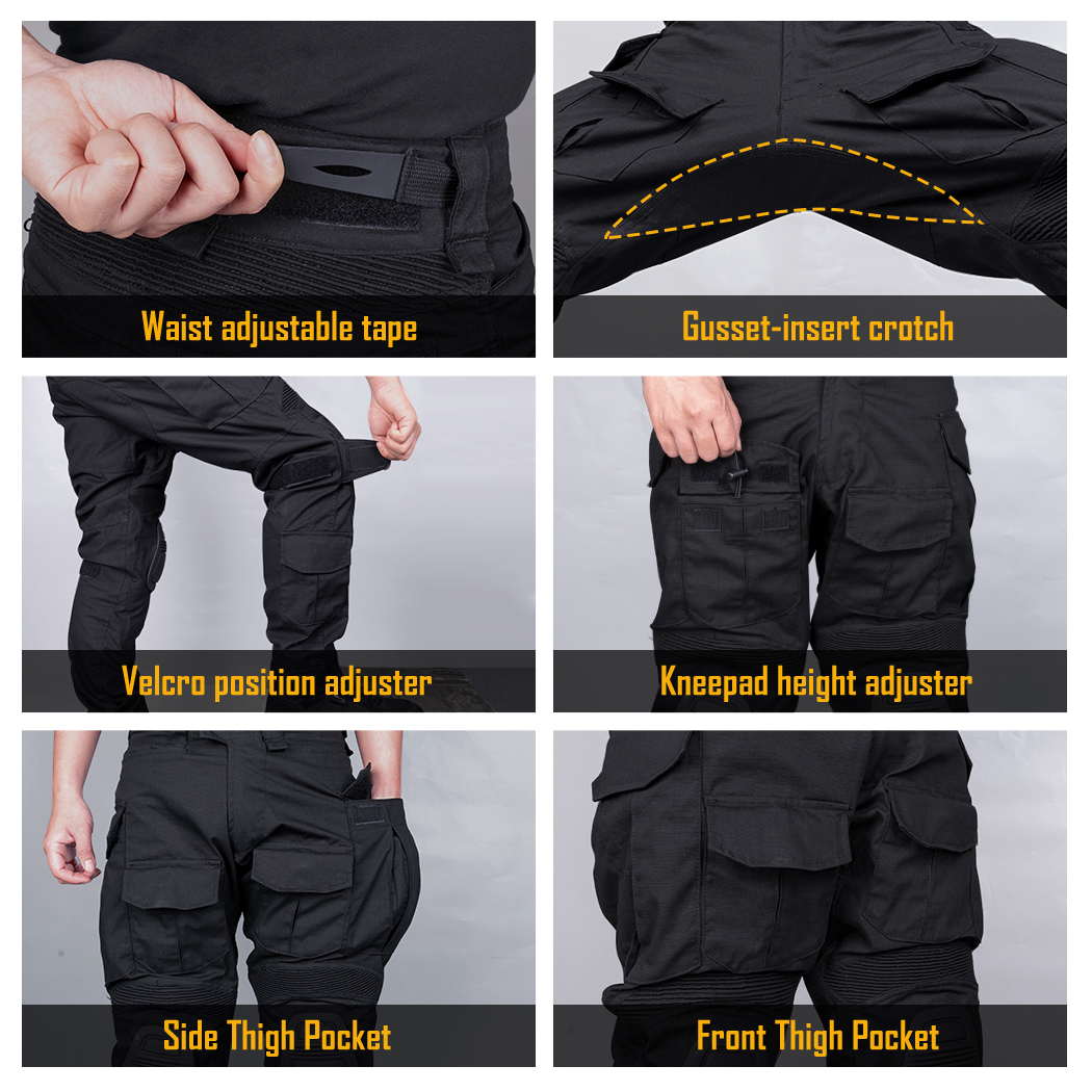 IDOGEAR G3 Combat Black Suit Shirts & Pants with Knee Pads