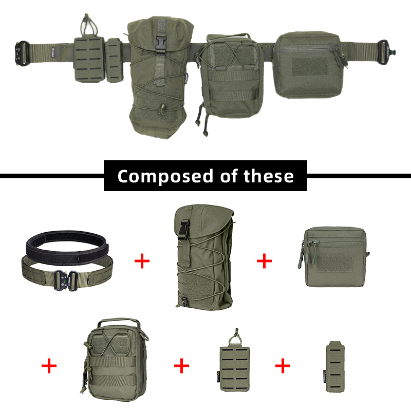IDOGEAR Tactical 2" MOLLE Belt Set Medical Pouch Dump Pouch Single 9mm 556 Mag Pouch Quick Release Tactical Belt 3415